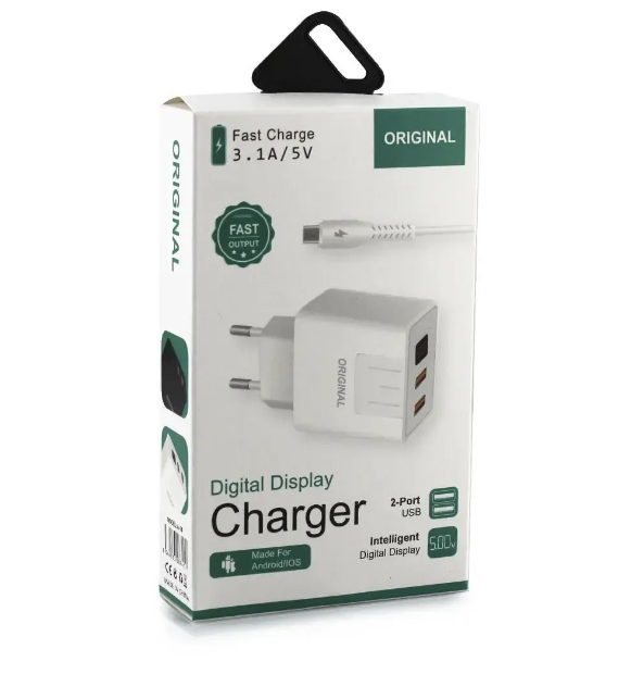 СЗП Мережевий Зарядний пристрій USB x 2/A-14 — 2 USB/Digital Display/CX-QC03/5740
