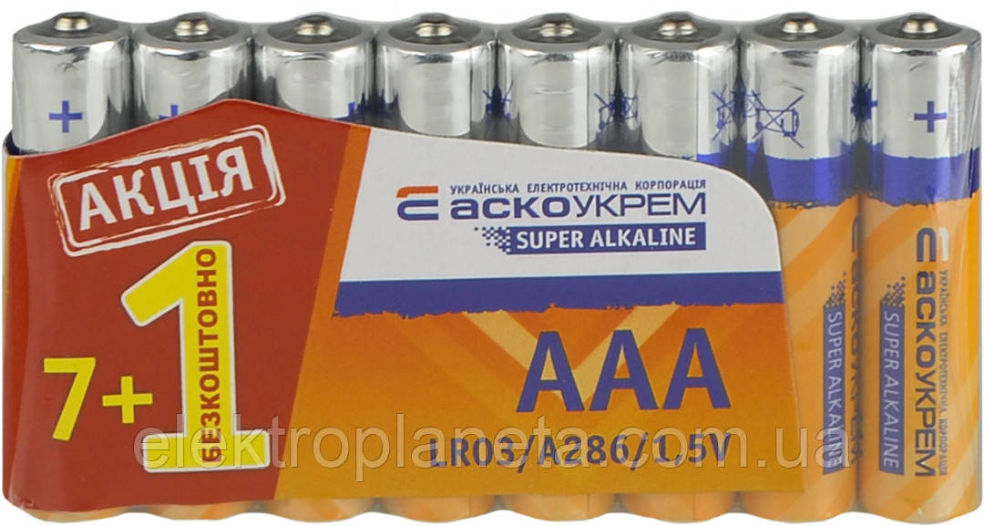 Батарейка лужна AАА.LR03 АКЦІЯ (shrink 7+1) Аско.LR03.S7F1