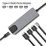 5 в 1 USB-C Type-C до HDMI RJ45 HUB ТВ-адаптер 4K Кабельний розгалужувач HUB, фото 6