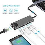 5 в 1 USB-C Type-C до HDMI RJ45 HUB ТВ-адаптер 4K Кабельний розгалужувач HUB, фото 3