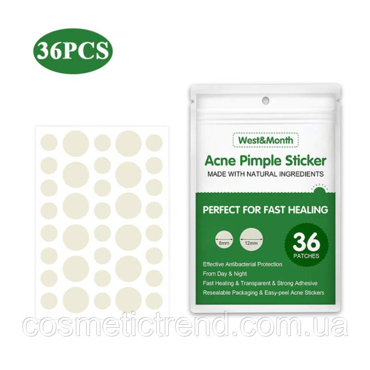 Пластирі/патчі від прищів лікувальні невидимі West&Month Acne Pimple Patch 36 шт.
