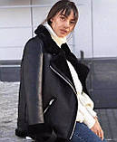 Жіноча чорна дублянка авіатор у стилі Зара, фото 2