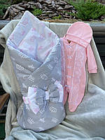 Праздничный набор на выписку из роддома для девочки весна/осень Корона размер 56 см Lari Серо-розовый