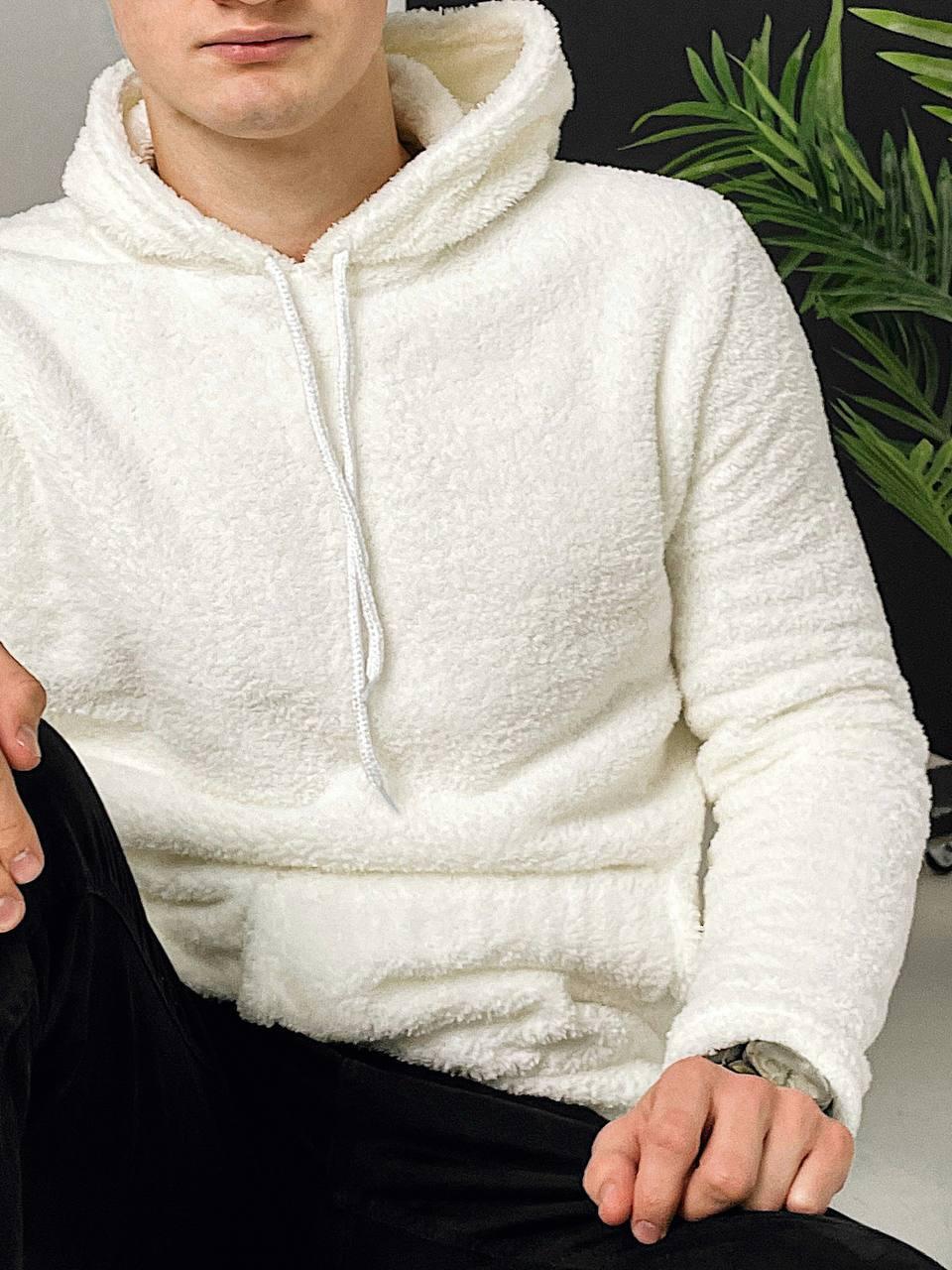 Худі чоловіче оверсайз плюшевий молочний м'яка кофта плюш із капюшоном молодіжна, фото 1
