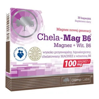 Olimp Chela-Mag B6 Дигліцинат магнію (амінокислотний хелат магнію Альбіон) 100 мг і вітамін В6, 30 капсул