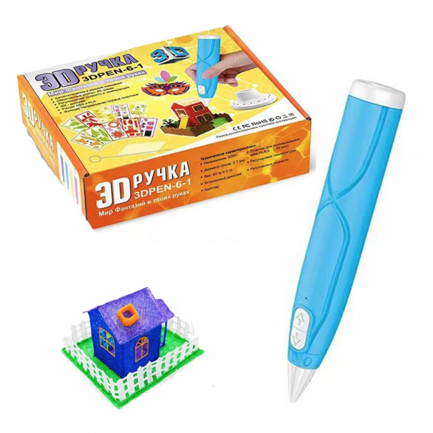 3Д Ручка WOW Pen 3D для рисования пластиком с LCD дисплеем 6-1 Синяя - фото 1 - id-p1668707784