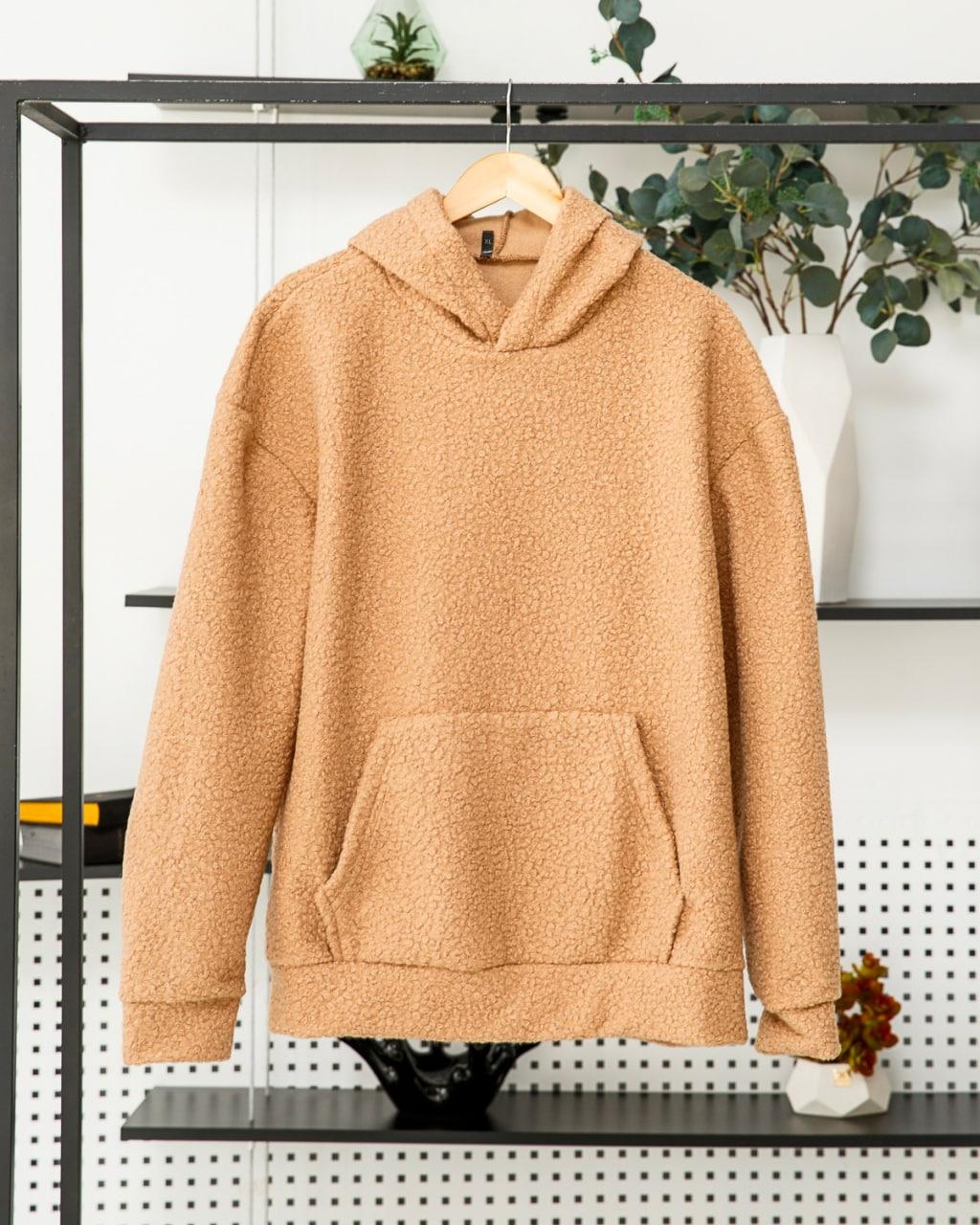 Худі кенгуру чоловіче оверсайз плюшеве бежеве тепле м'яка кофта плюш із капюшоном молодіжна, фото 1