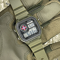 Армейские часы ЗСУ электронные зеленые с подсветкой водонепроницаемые часы военные мужские украинские с датой