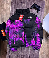 Куртка пуховик мужская The North Face с принтом теплая модная холлофайбер укороченная фиолетовая