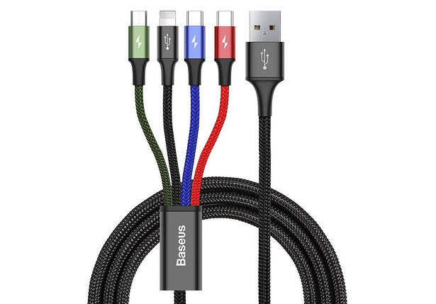 Кабель 4 в 1 Baseus CA1T4-B01 Lightning, 2Type-C, Micro USB, 3.5A, 1.2 м, чорний, фото 1