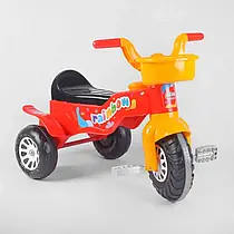 Велосипед триколісний 07-116 (1) “Pilsan” колір Червоно-жовтий, пластикові колеса з прогумованою накладкою, пищалка, кошик, в