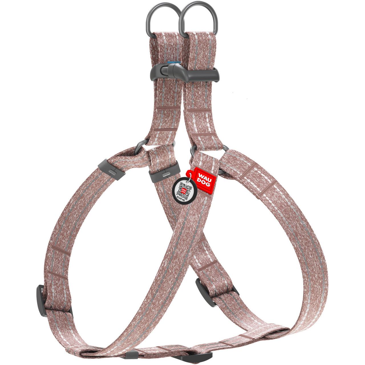 Шлея S 40-55см WAUDOG Re-cotton з QR паспортом відновлена бавовна світловідбиваюча пластик фастекс для собак, фото 1