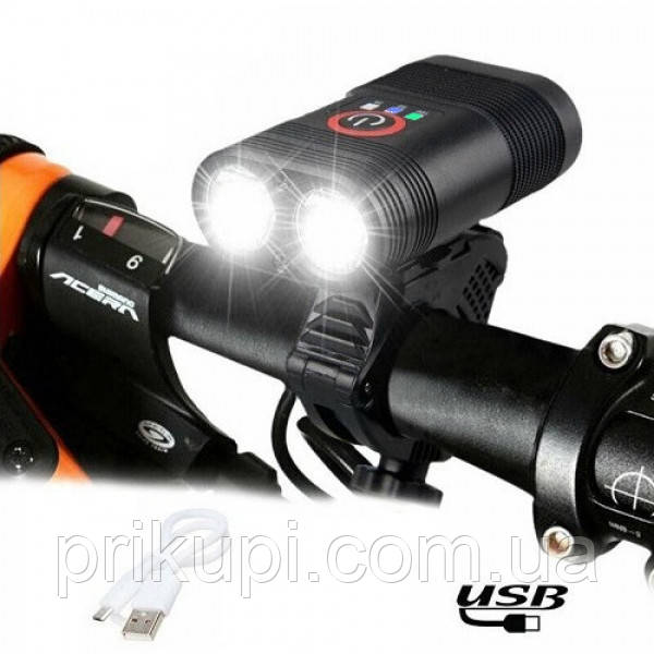 Фара для велосипеда з акумулятором Y12Pro-2XPE DUAL MEGALIGHT, індикація заряду, Waterproof, ЗП micro USB