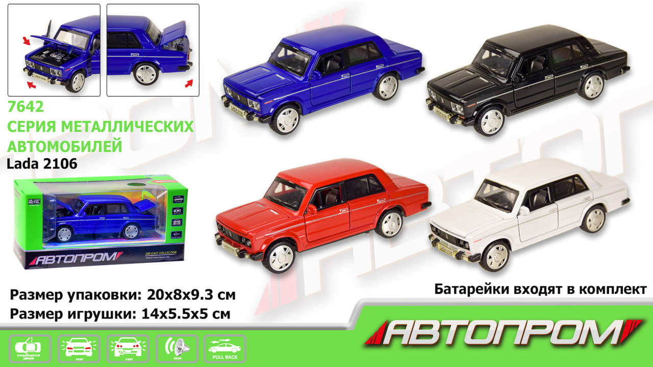 Машина — метал. "АВТОПРОМ" LADA-2106, бат., світло, звук, відкр. двері, в кор. 19*8,5*8,5см (36 шт./2)