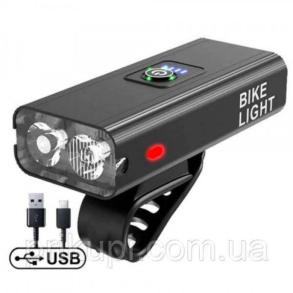 Велоліхтар BK-04Pro-2T6, ALUMINUM, індикація заряду, Waterproof, акум., ЗП micro USB