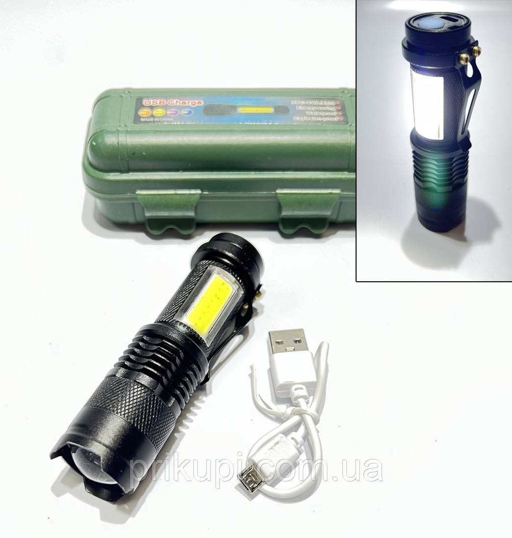 Ліхтарик ручний акумуляторний з USB-зарядкою BL-525 XPE COP-880000W + світлодіодна панель, ЗУМ