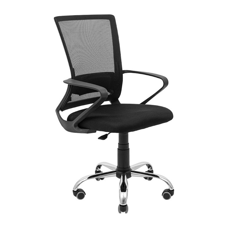 Крісло офісне Робін Ю хром підлокітники пластик механізм Піастра спинка сітка Чорна (Richman ТМ)