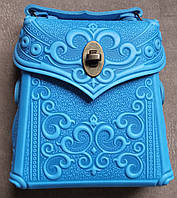 Кожаная женская сумочка голубая Венеция