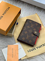 Кожаный кошелек Louis Vuitton Луи на застежке, кошельки кожаные женские, брендовые кошельки  в расцветках Красный внутри