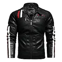 Куртка косуха утепленная кожаная байкерская мотоциклетная мужская молодежная черная Турция