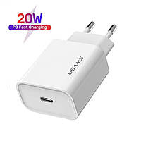 Мережевий зарядний пристрій Usams Qualcomm Quick Charge 3.0 20 W USB Type-C/PD White (US-CC118-WT)