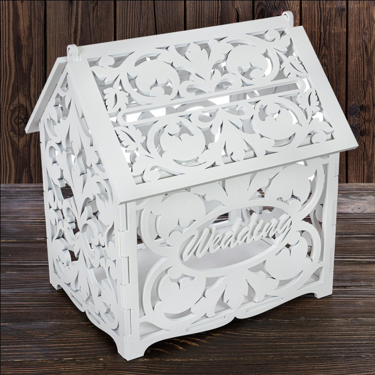 Дерев'яну скриньку для конвертів на весіллі, грошова скарбниця, фото 1