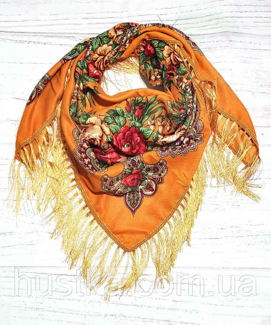 Українська народна хустка Марта троянди 110*110 см жовта
