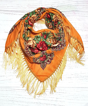 Українська народна хустка Марта троянди 110*110 см жовта, фото 1