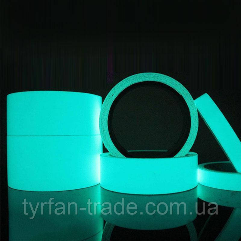 Стрічка липучка самоклеющаяся світиться в темряві бірюза, фото 1