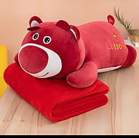 М'яка плюшева іграшка-подушка ведмедик з пледом, новорічний подарунок для дітей 60см
