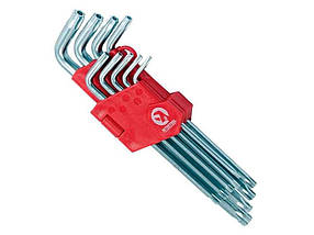 Набір ключів Г-подібних TORX подовжених з отвором 9шт Т10-Т50 Cr-V ТМ INTERTOOL