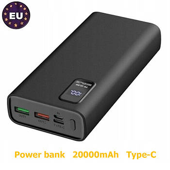 Портативна батарея повербанк powerbank на 20000 mAh, USB, Type C, 22.5w, 4.5A Sneha (Power bank 20000 mAh)