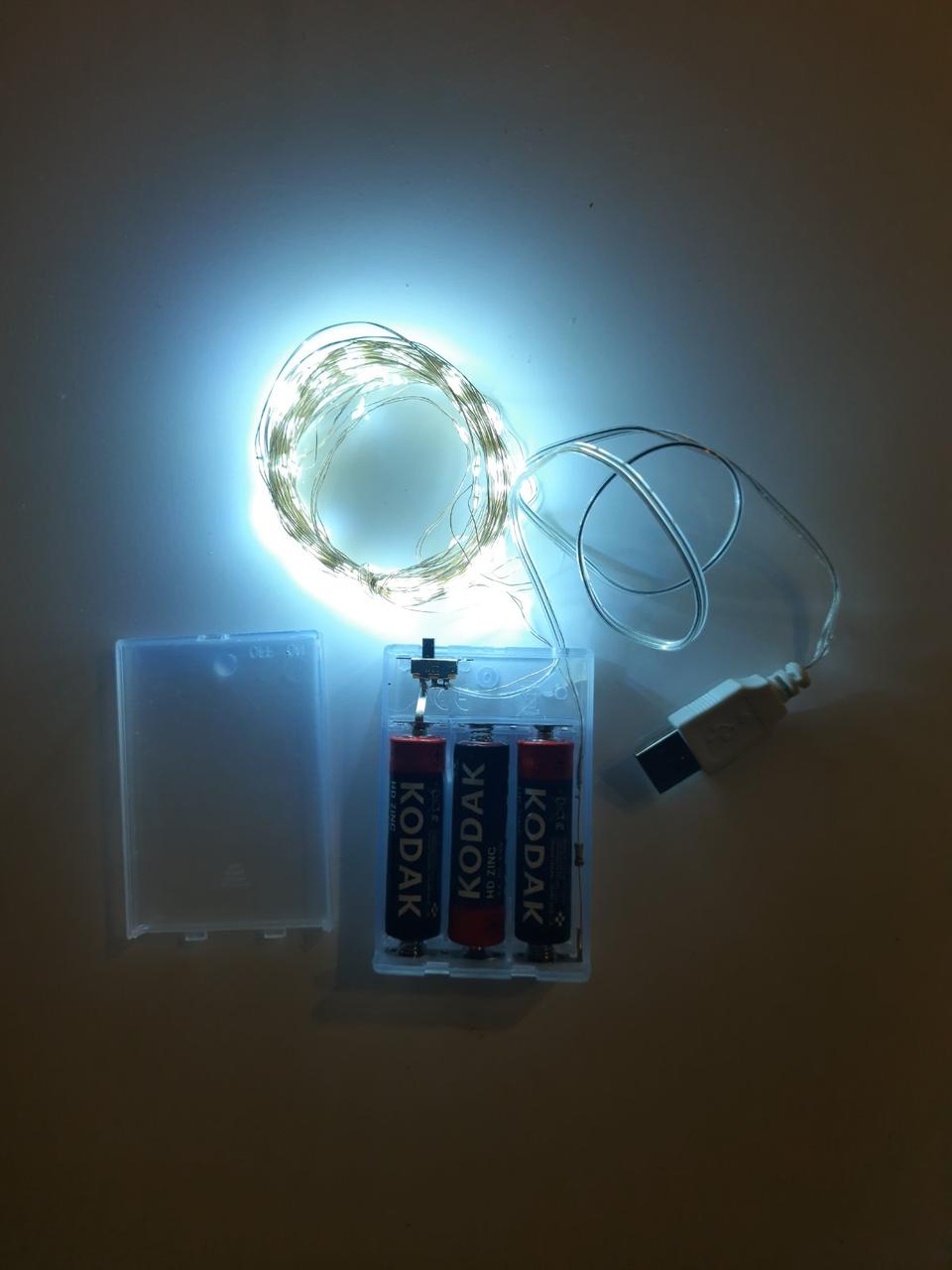 Cвітлодіодна гірлянда НА БАТАРЕЙКАХ +USB РОСА 100 LED 10м біла