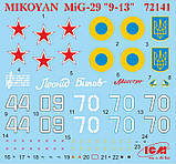 Пластикова модель  1/72 ICM 72141 радянський фронтовий винищувач МіГ-29 9-13, фото 4