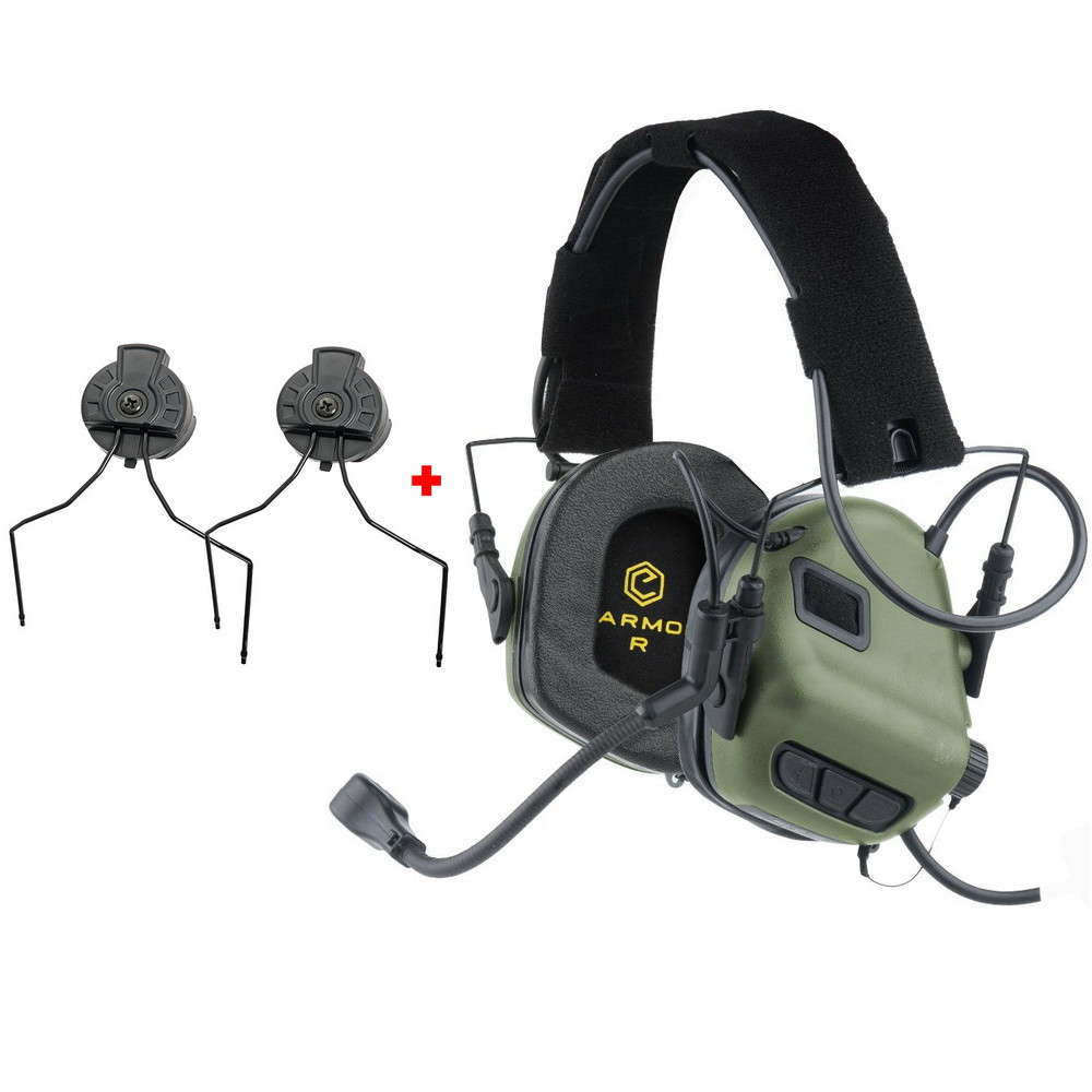 Навушники Активні для стрільби з мікрофоном Earmor M32 + кріплення на каску шолом FAST, TOR-D, ACH MICH