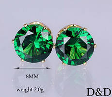 Оригінальні гарні сережки гвоздики із зеленим каменем у золоті