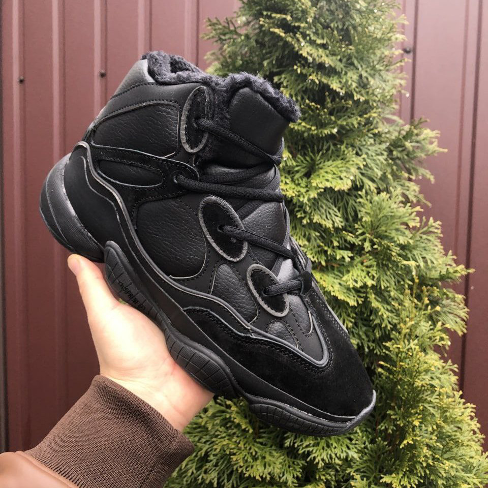 Чоловічі зимові кросівки Adidas Yeezy Boost 500 високі замшеві молоді стильні чорні