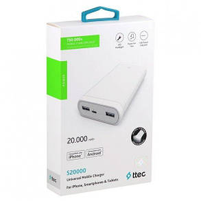 Павер банк з ліхтарем Power Bank Power 20000 mAh Ttec ABC білий, фото 1