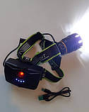 Налобний ліхтар BL-A14-3-Р90, функція Power Bank, zoom, зарядний пристрій, USB Type-C, вбудований акумулятор, вологостійкий, чорни, фото 2