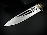 Ніж ручної роботи «Тризуб #1» з гербом України зі шкіряними піхвами нескладний 95Х18, фото 2
