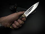 Ніж ручної роботи «Тризуб #1» з гербом України зі шкіряними піхвами нескладний 95Х18, фото 6