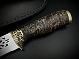 Ніж ручної роботи «Тризуб #1» з гербом України зі шкіряними піхвами нескладний 95Х18, фото 7