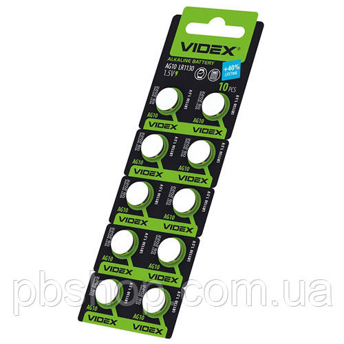 Батарейка таблетка 10шт AG10 LR1130 LR54 Videx, лужна, фото 1