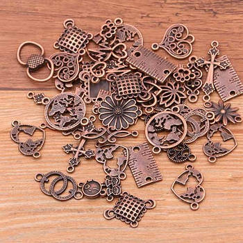 Набір підвісок металевих 100г, шарми шарміки, Змішані, мідь