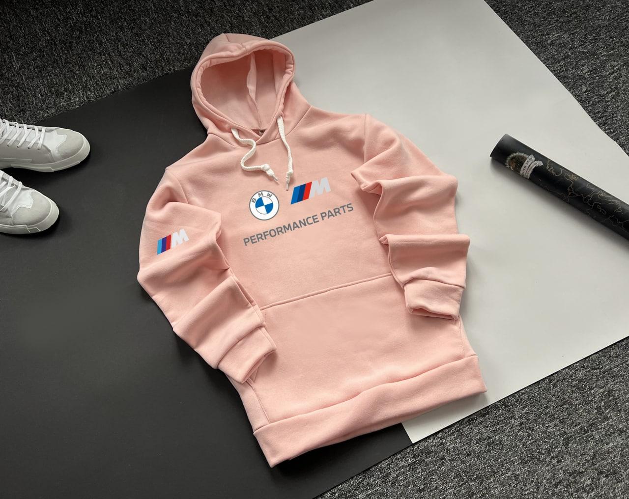 Толстовка чоловіча зимова Bmw motorsport тепла з начосом рожева кофта чоловіча зимова на флісі