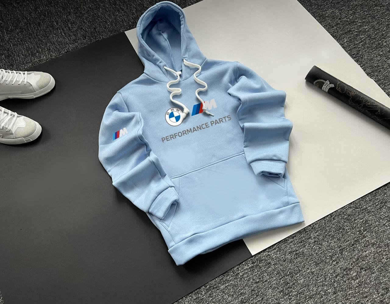 Толстовка чоловіча зимова Bmw motorsport тепла з начосом блакитна кофта чоловіча зимова на флісі