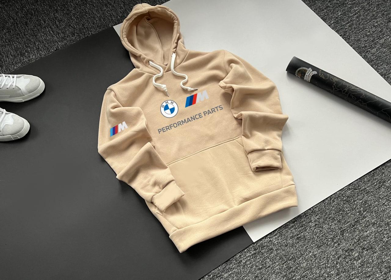 Толстовка чоловіча зимова Bmw motorsport тепла з начосом бежева кофта чоловіча зимова на флісі