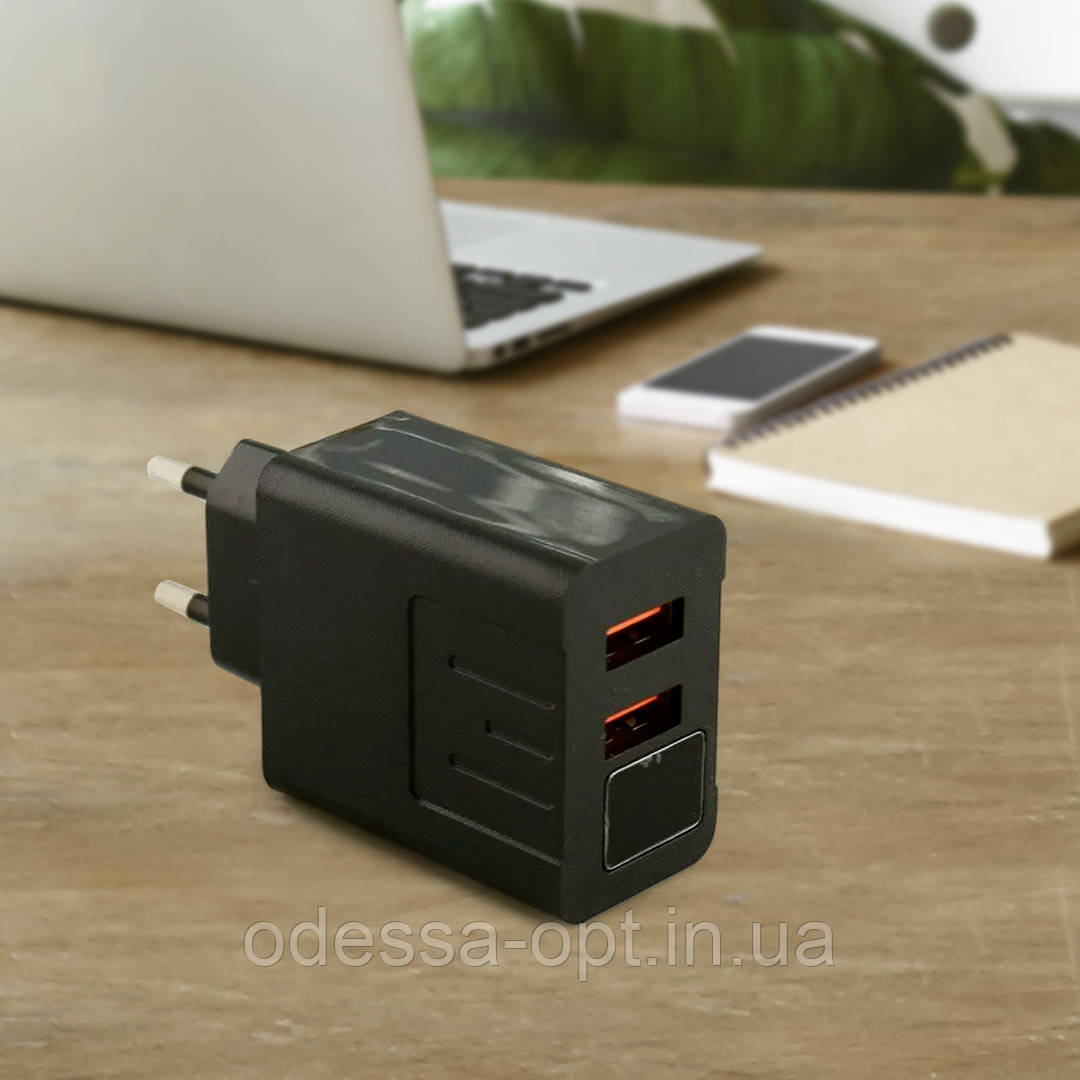 Адаптер на 2 USB з дисплеєм та підтримкою fast charge, CX QC03