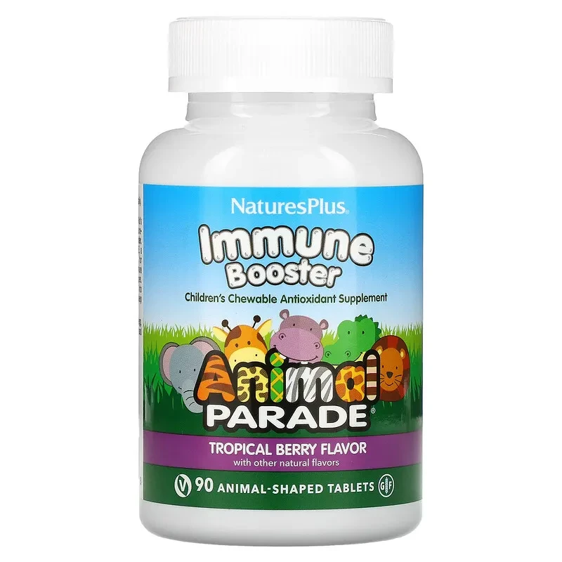 NaturesPlus, Source of Life, Animal Parade, добавка для зміцнення імунітету у дітей, смак тропічних ягід, 90 таблеток