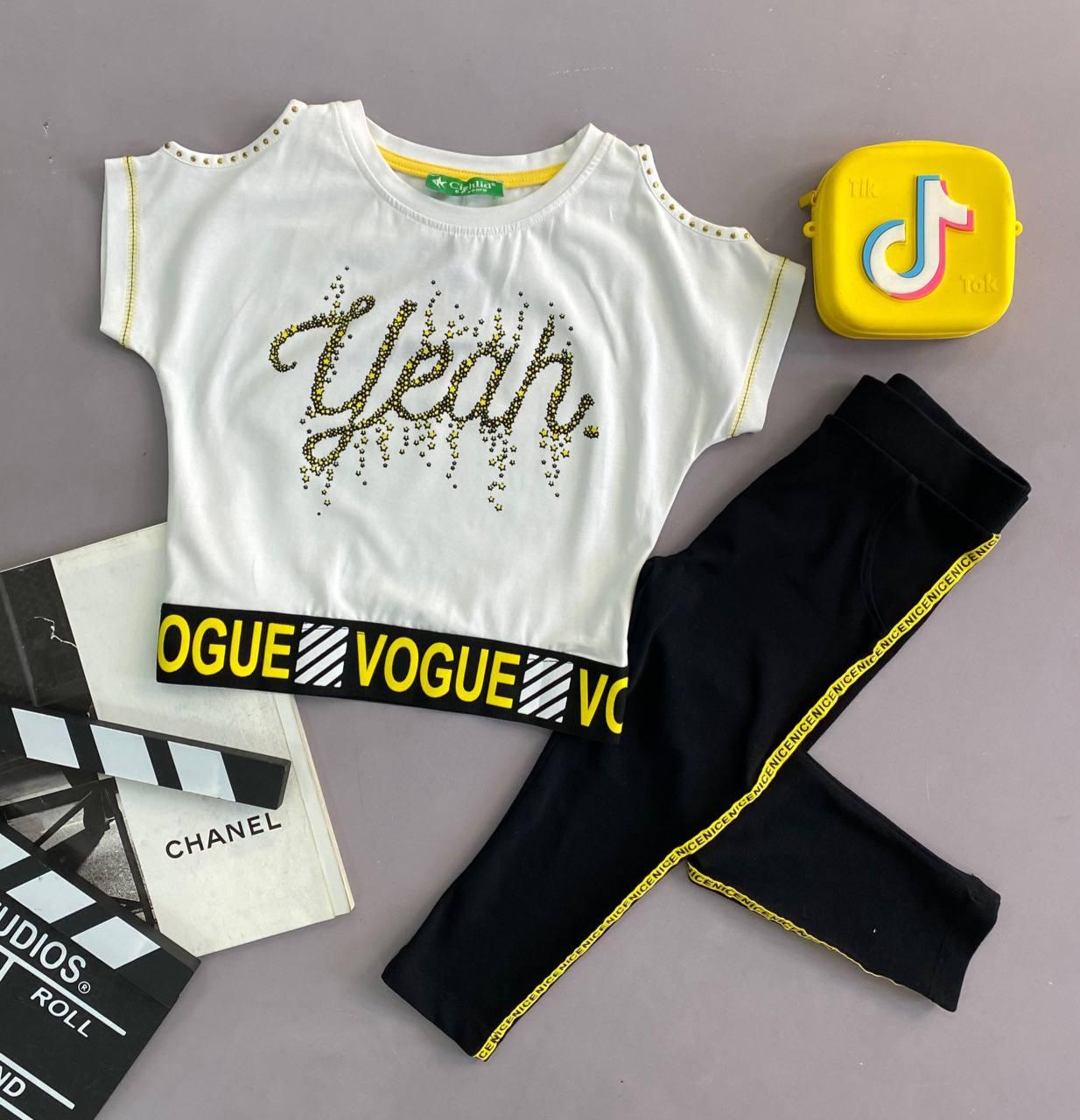 Комплект для дівчинки 2-а футболка з написом + лосини Чорні 2400-017, Чорно-Білий, Для дівчаток, Літо, 116, фото 1